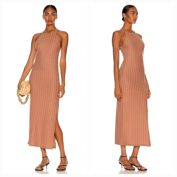 JONATHAN SIMKHA Megan Racer Back Midi Dress in Teak Medium NWT - Picture 5 of 10